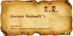 Korpos Radomér névjegykártya